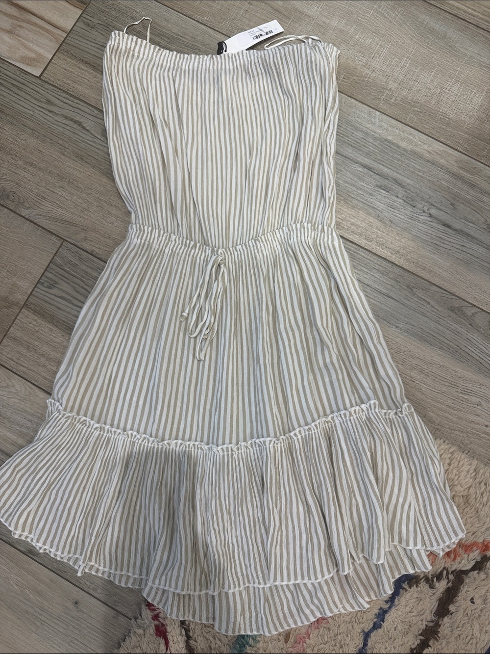 Elan Strapless Striped Sundress in Cream & Taupe